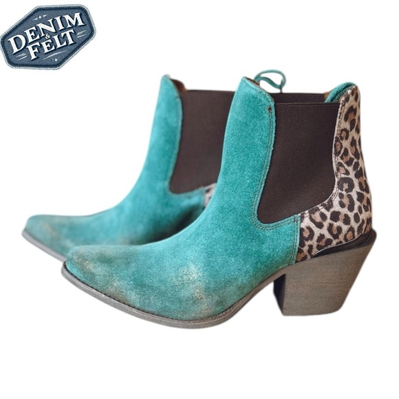 Ariat Women’s PEACOCK TEAL|TAN LEOPARD Bradley Western Ankle Boot/Bootie | NEW🤎 - Picture 8 of 16